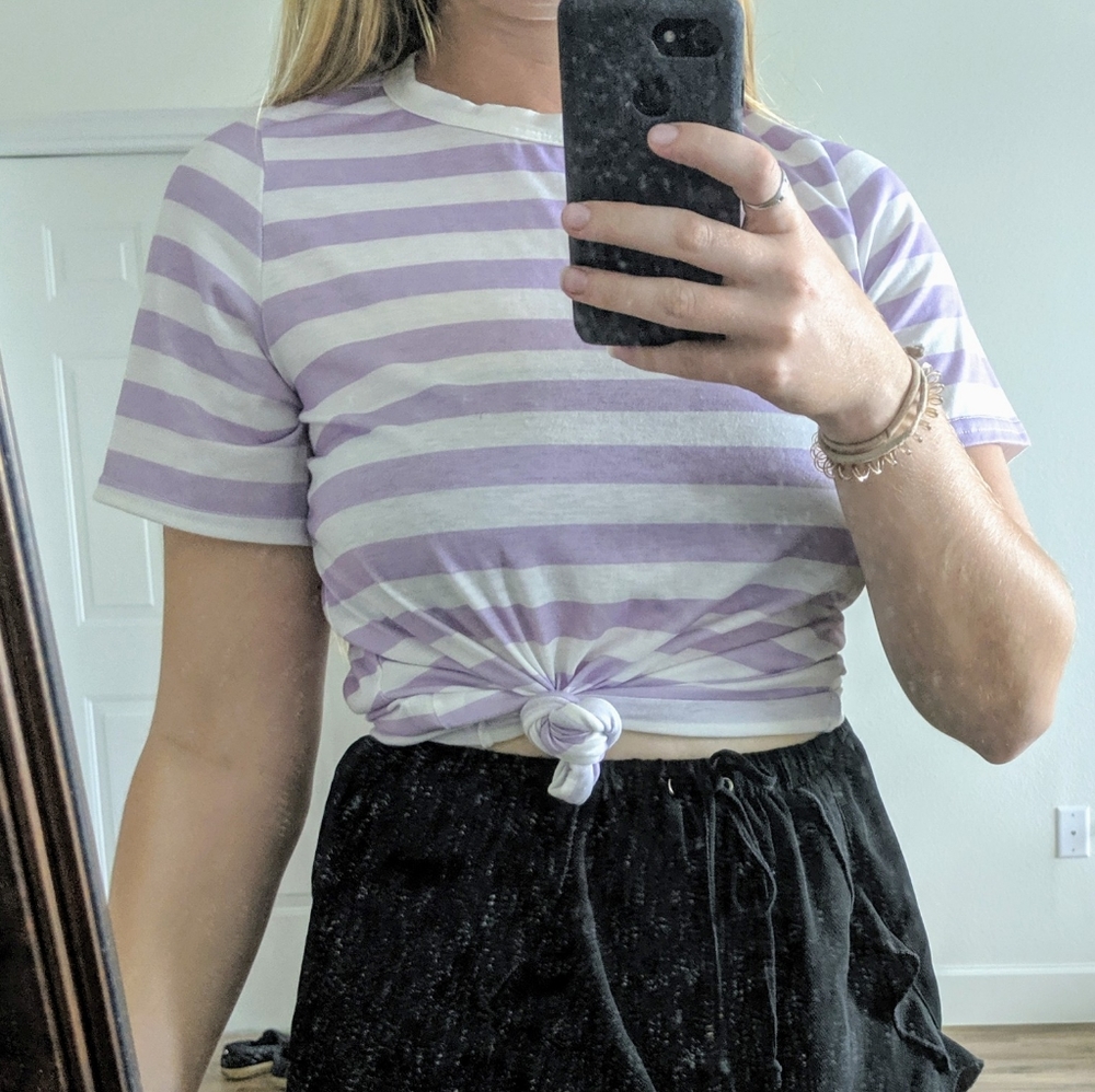 Lilac and white striped t-shirt